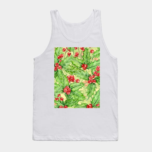 Holly berry watercolor Christmas pattern Tank Top by katerinamk